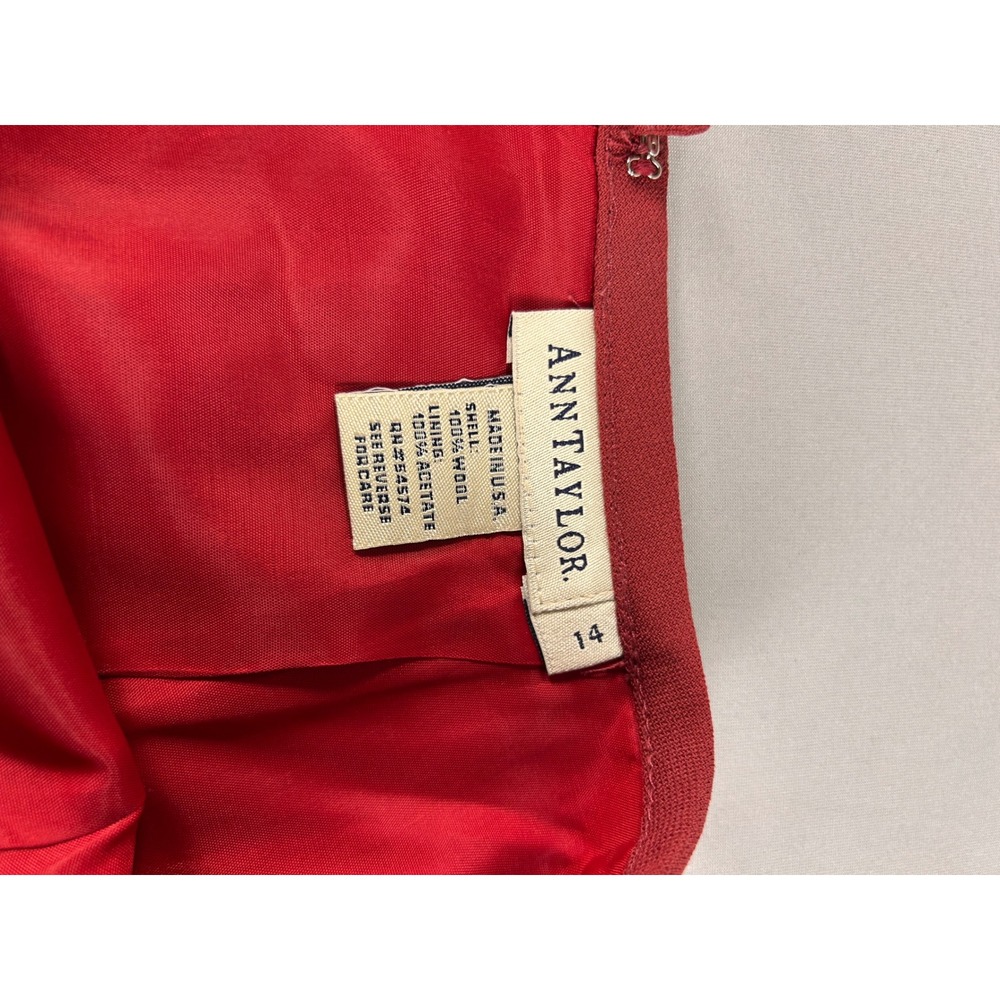 Ann Taylor Red 100% Wool Skirt Suit Set Vintage Made in USA Size 14 Blazer Skirt - Picture 4 of 14